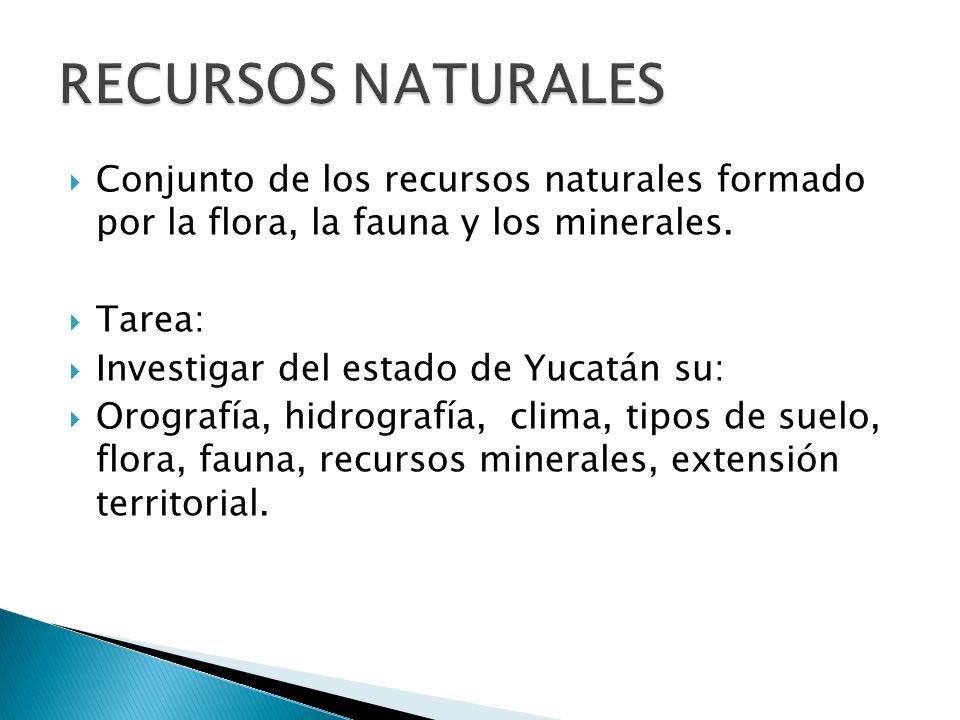 RECURSOS NATURALES Conjunto de los recursos naturales formado por la flora, la fauna y los minerales.