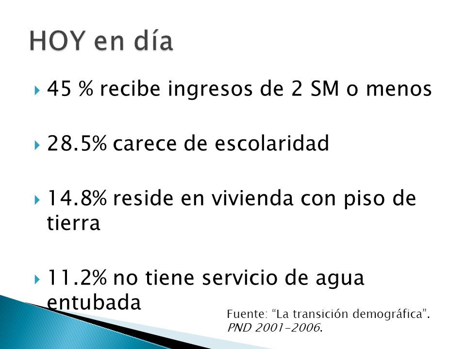 HOY en día 45 % recibe ingresos de 2 SM o menos