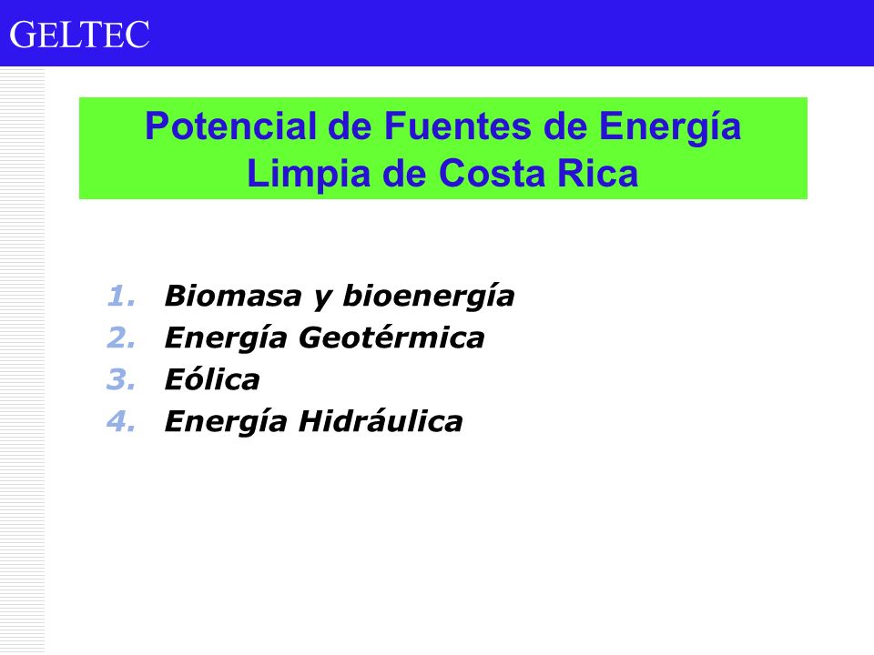 Potencial de Fuentes de Energía Limpia de Costa Rica