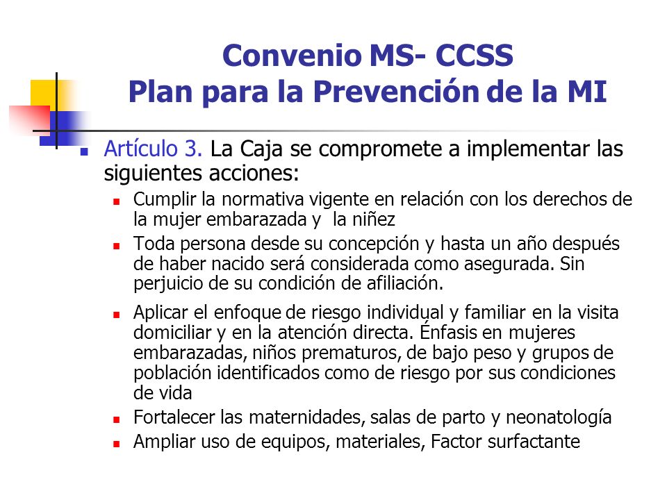 Convenio MS- CCSS Plan para la Prevención de la MI