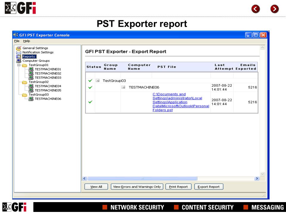 PST Exporter report