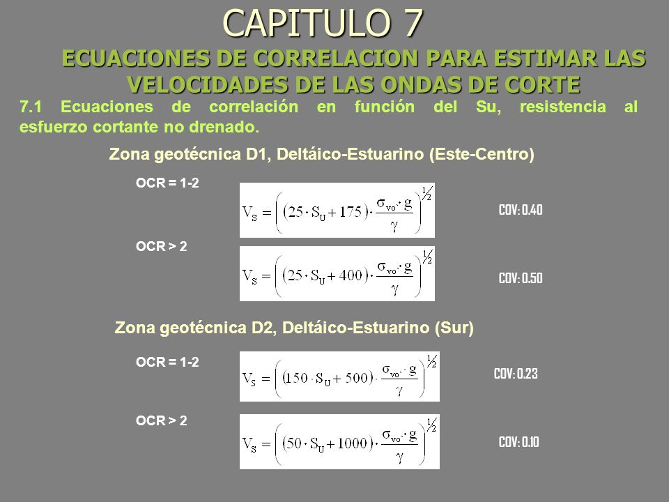 CAPITULO 7 ECUACIONES DE CORRELACION PARA ESTIMAR LAS VELOCIDADES DE LAS ONDAS DE CORTE