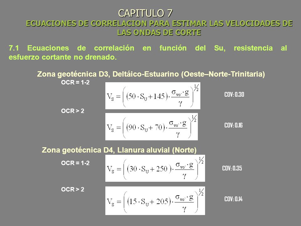 CAPITULO 7 ECUACIONES DE CORRELACION PARA ESTIMAR LAS VELOCIDADES DE LAS ONDAS DE CORTE