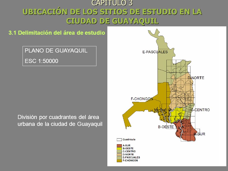 CAPITULO 3 UBICACIÓN DE LOS SITIOS DE ESTUDIO EN LA CIUDAD DE GUAYAQUIL