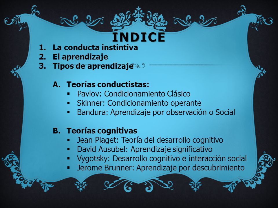 INDICE La conducta instintiva El aprendizaje Tipos de aprendizaje