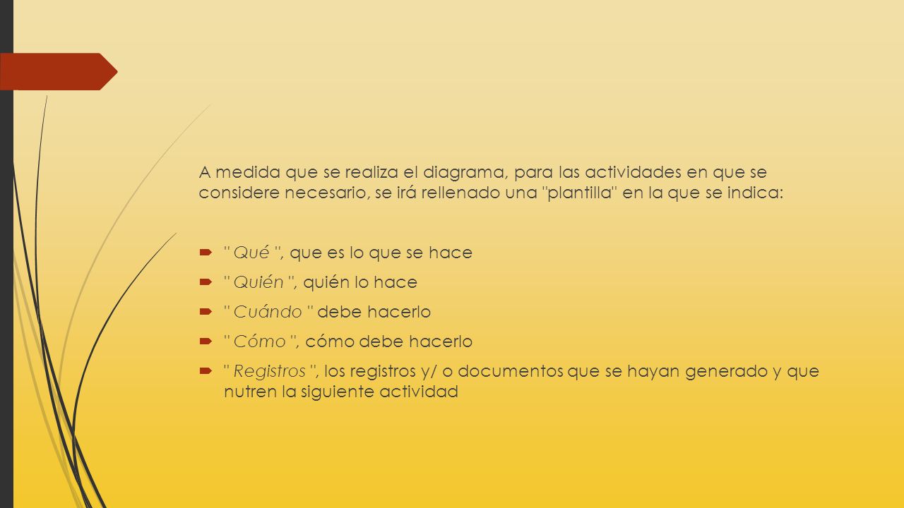 A medida que se realiza el diagrama, para las actividades en que se considere necesario, se irá rellenado una plantilla en la que se indica: