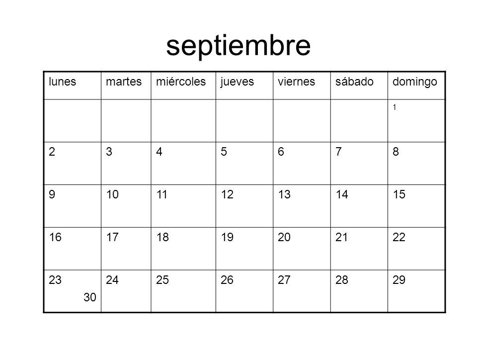 septiembre lunes martes miércoles jueves viernes sábado domingo 2 3 4