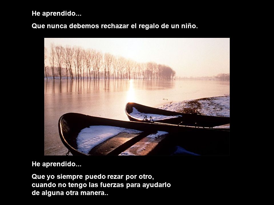 He aprendido... Que nunca debemos rechazar el regalo de un niño. He aprendido...