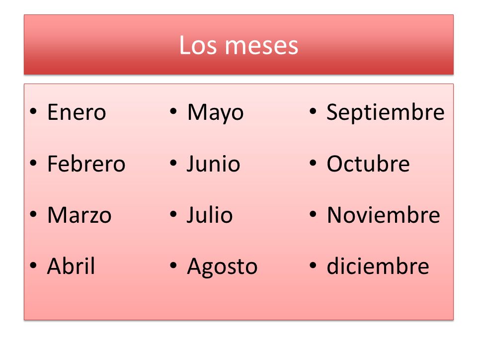Los meses Enero Mayo Septiembre Febrero Junio Octubre Marzo Julio