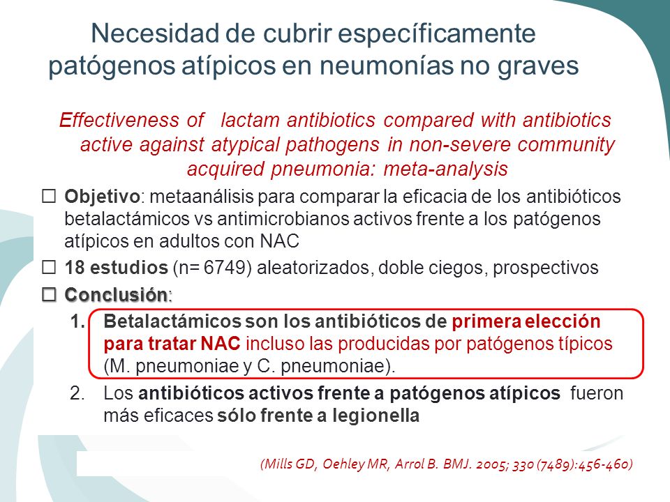 Necesidad de cubrir específicamente patógenos atípicos en neumonías no graves