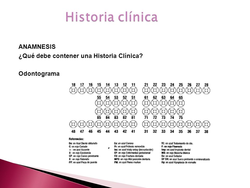 Historia clínica ANAMNESIS ¿Qué debe contener una Historia Clínica Odontograma