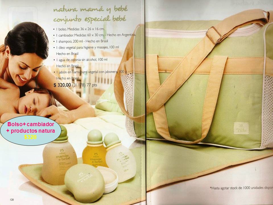 Bolso+ cambiador + productos natura $320