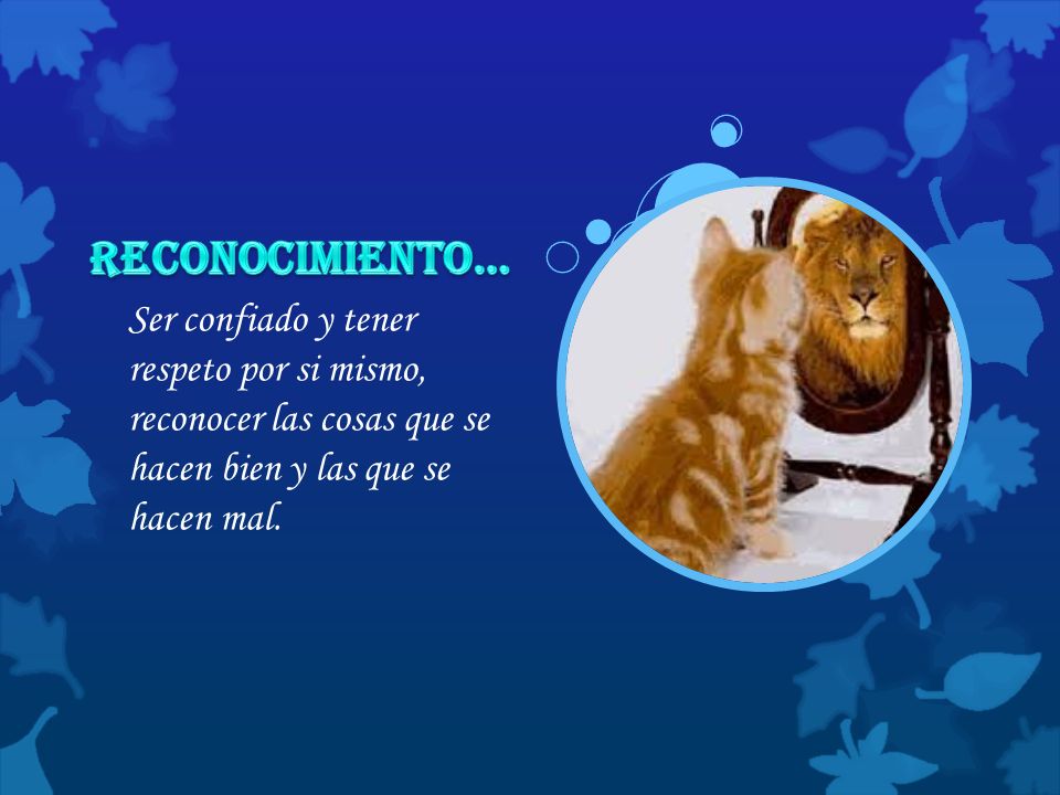 Reconocimiento… Ser confiado y tener respeto por si mismo, reconocer las cosas que se hacen bien y las que se hacen mal.