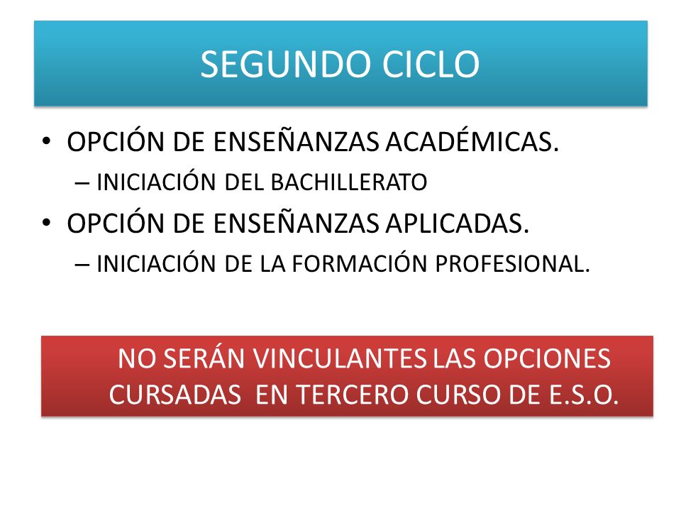 NO SERÁN VINCULANTES LAS OPCIONES CURSADAS EN TERCERO CURSO DE E.S.O.