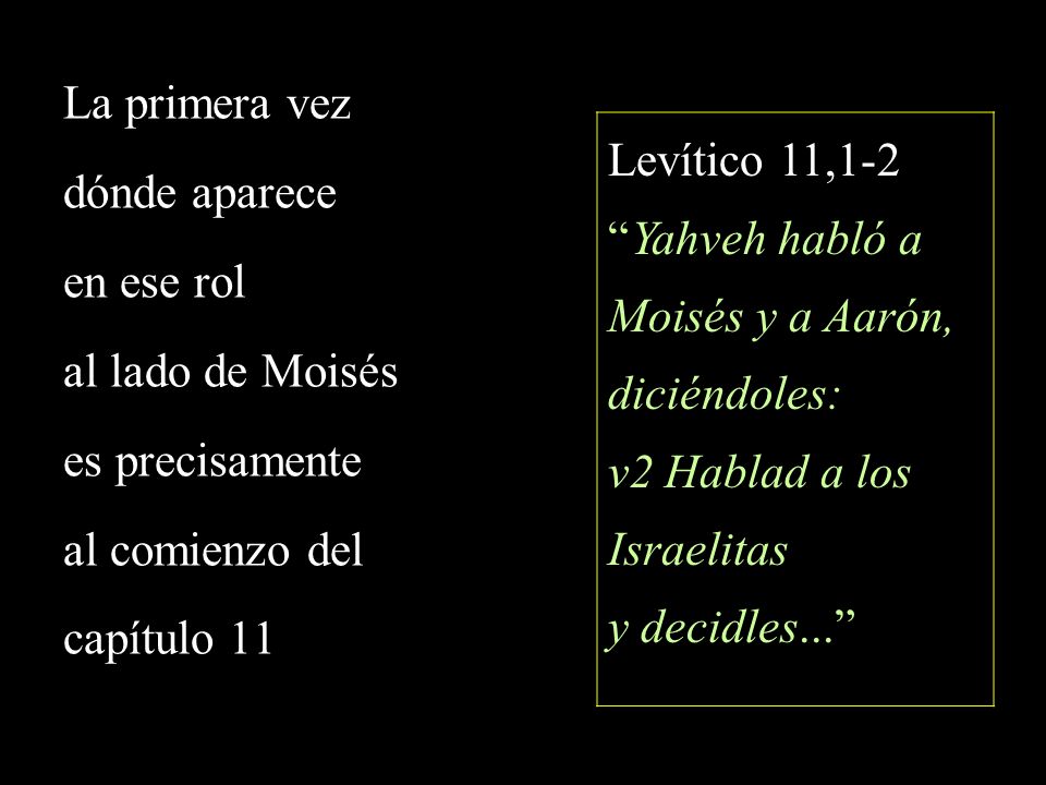 La primera vez dónde aparece. en ese rol. al lado de Moisés. es precisamente. al comienzo del. capítulo 11.