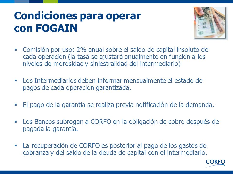 Condiciones para operar con FOGAIN