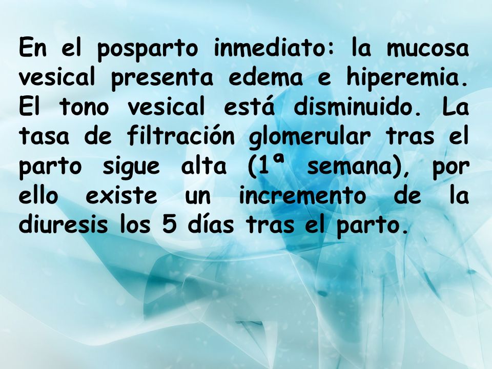 En el posparto inmediato: la mucosa vesical presenta edema e hiperemia