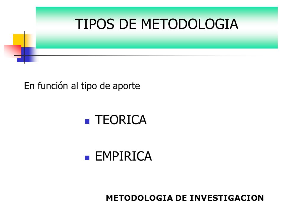 TIPOS DE METODOLOGIA TEORICA EMPIRICA En función al tipo de aporte
