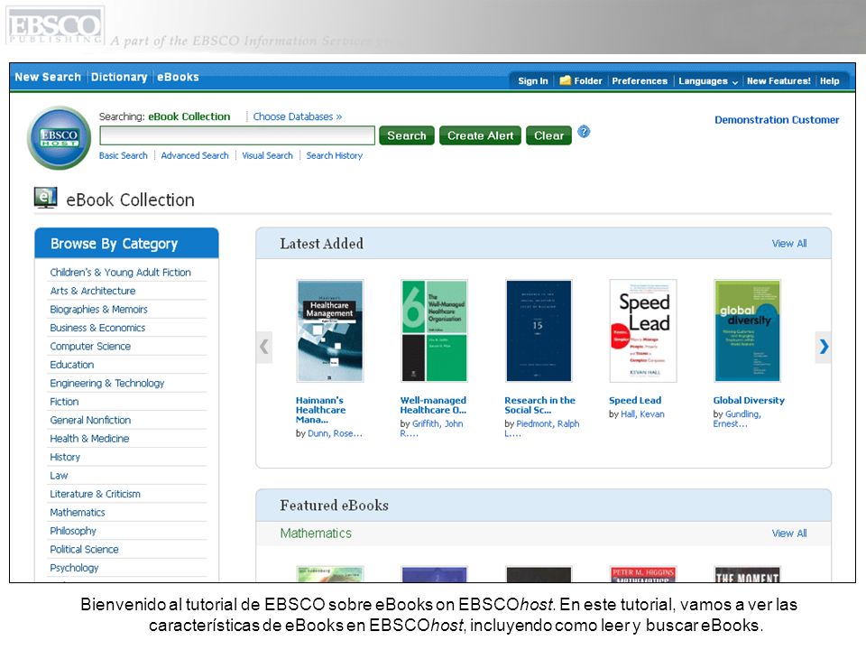 Bienvenido al tutorial de EBSCO sobre eBooks on EBSCOhost