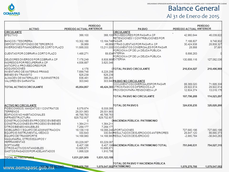 Balance General Al 31 de Enero de 2015 BALANCE GENERAL