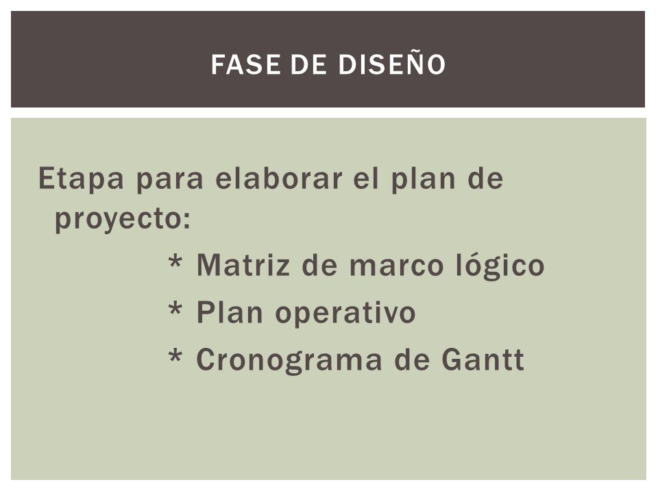 Etapa para elaborar el plan de proyecto: * Matriz de marco lógico