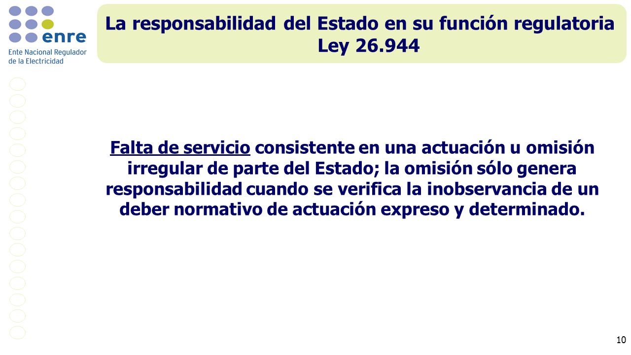La responsabilidad del Estado en su función regulatoria Ley
