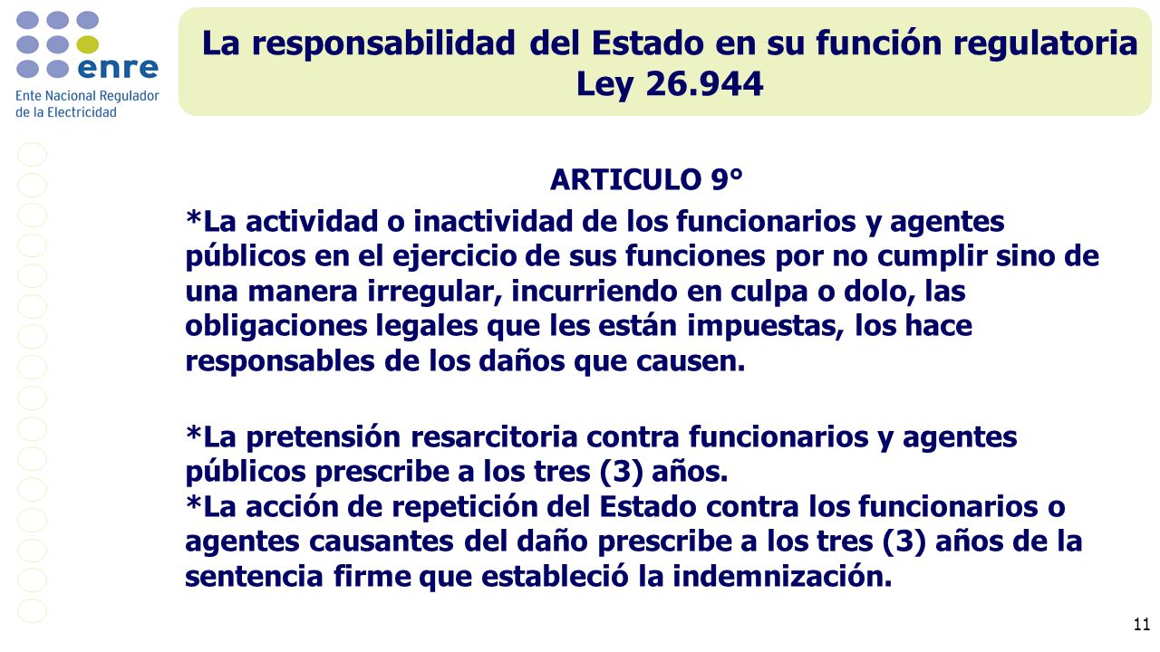 La responsabilidad del Estado en su función regulatoria Ley