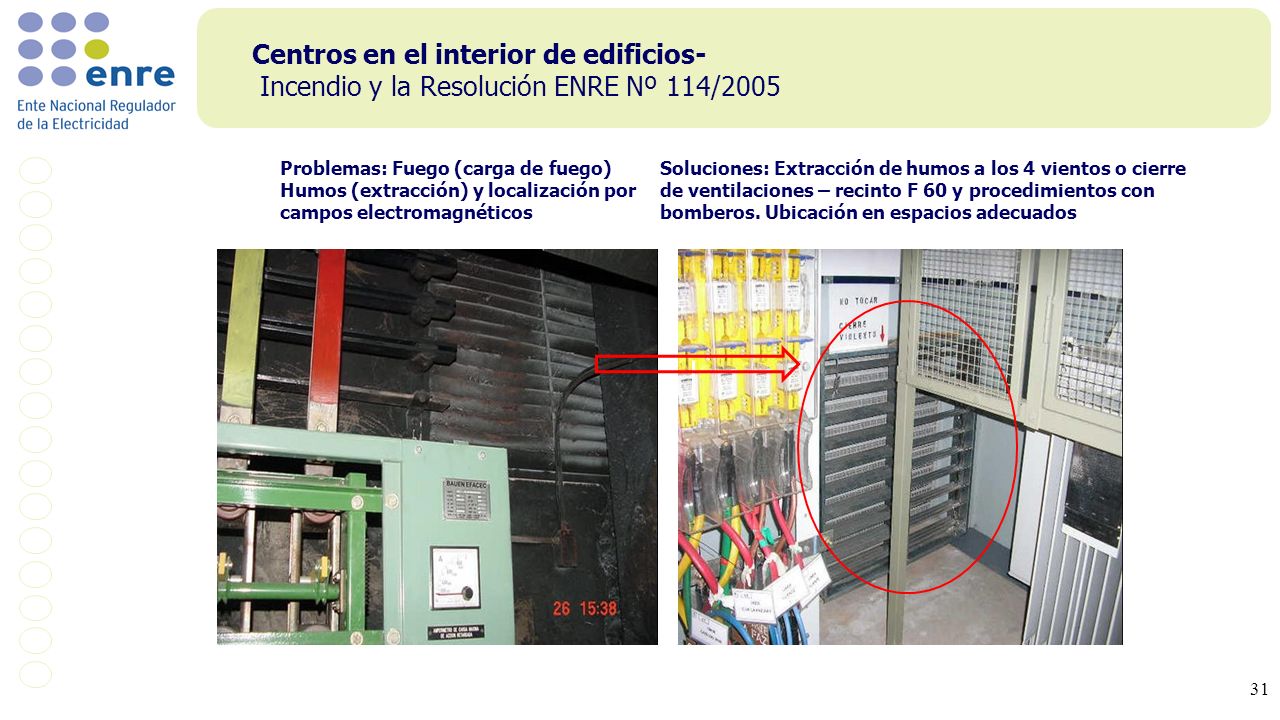 Centros en el interior de edificios- Incendio y la Resolución ENRE Nº 114/2005