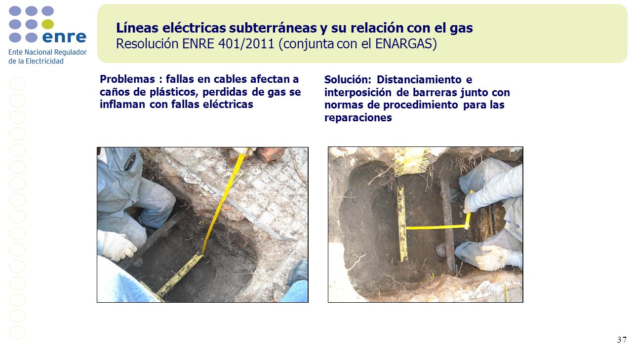 Líneas eléctricas subterráneas y su relación con el gas Resolución ENRE 401/2011 (conjunta con el ENARGAS)