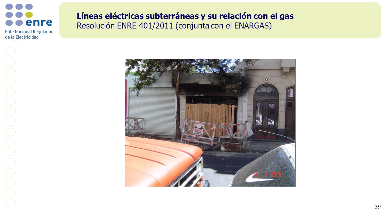 Líneas eléctricas subterráneas y su relación con el gas Resolución ENRE 401/2011 (conjunta con el ENARGAS)