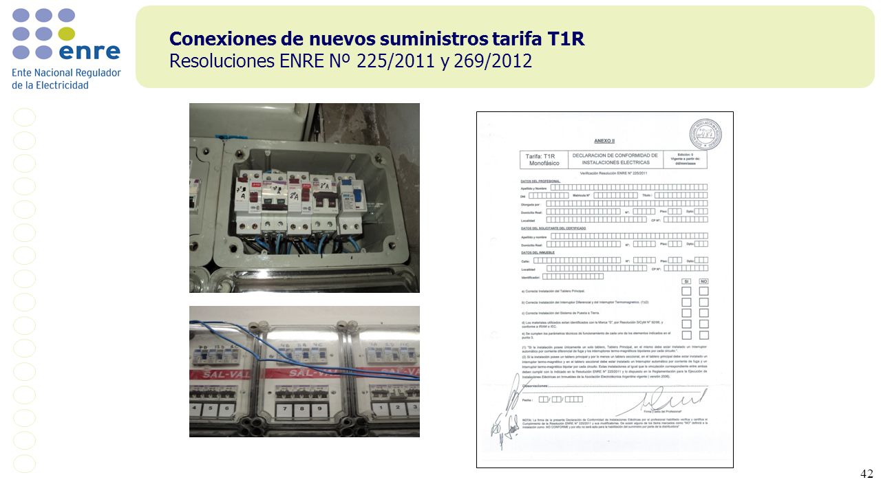 Conexiones de nuevos suministros tarifa T1R Resoluciones ENRE Nº 225/2011 y 269/2012