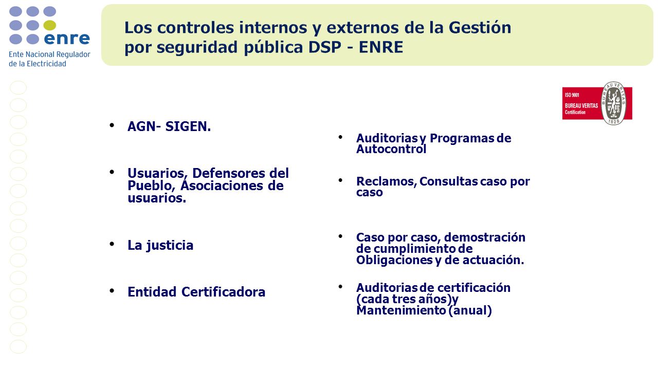 Los controles internos y externos de la Gestión por seguridad pública DSP - ENRE