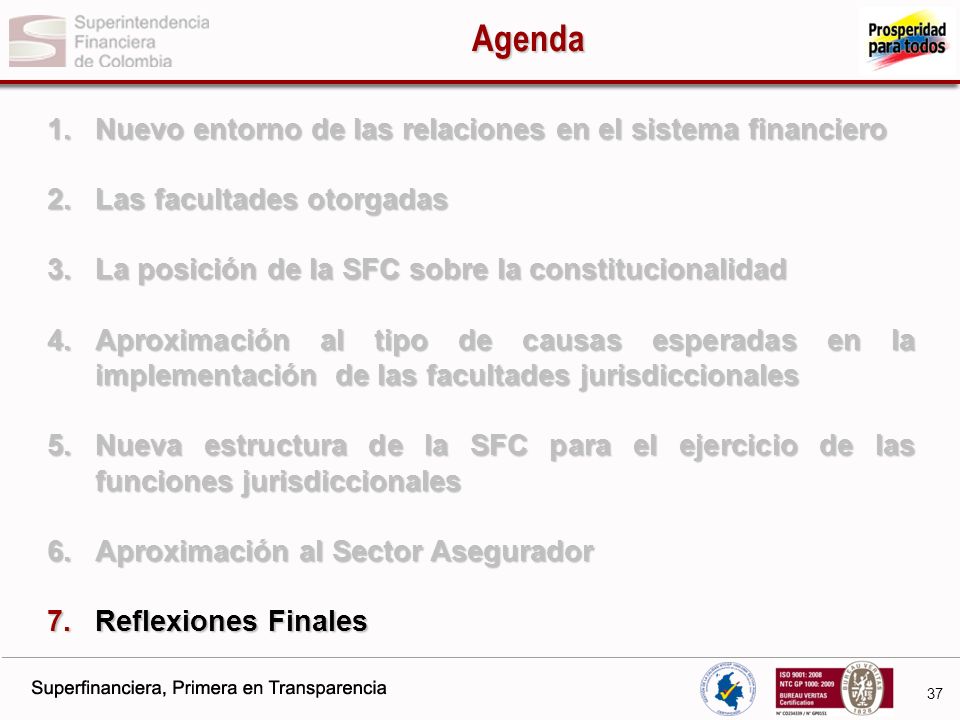 Agenda Nuevo entorno de las relaciones en el sistema financiero