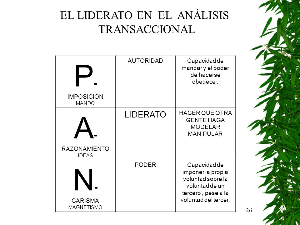 P= A= RAZONAMIENTO N= EL LIDERATO EN EL ANÁLISIS TRANSACCIONAL