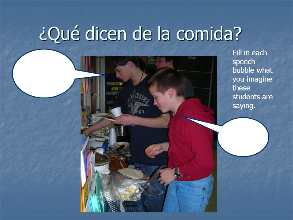 ¿Qué dicen de la comida Fill in each speech bubble what you imagine these students are saying.