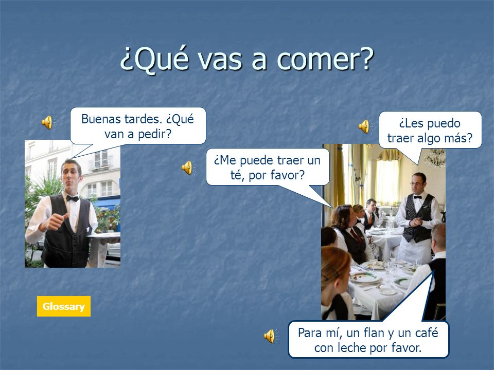 ¿Qué vas a comer Buenas tardes. ¿Qué van a pedir
