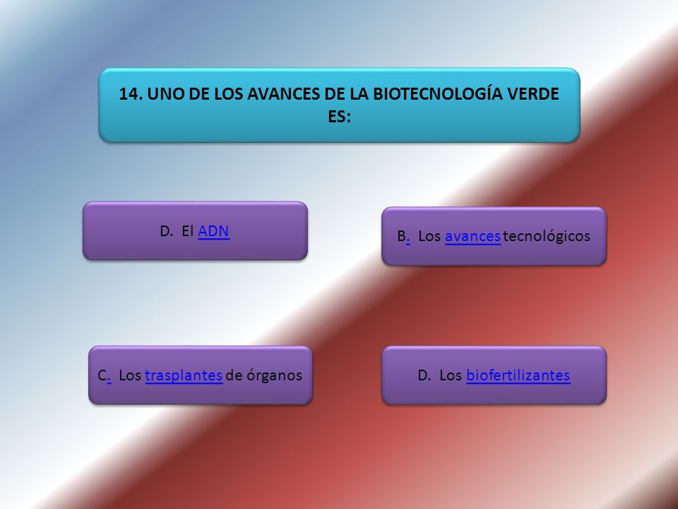 14. UNO DE LOS AVANCES DE LA BIOTECNOLOGÍA VERDE ES: