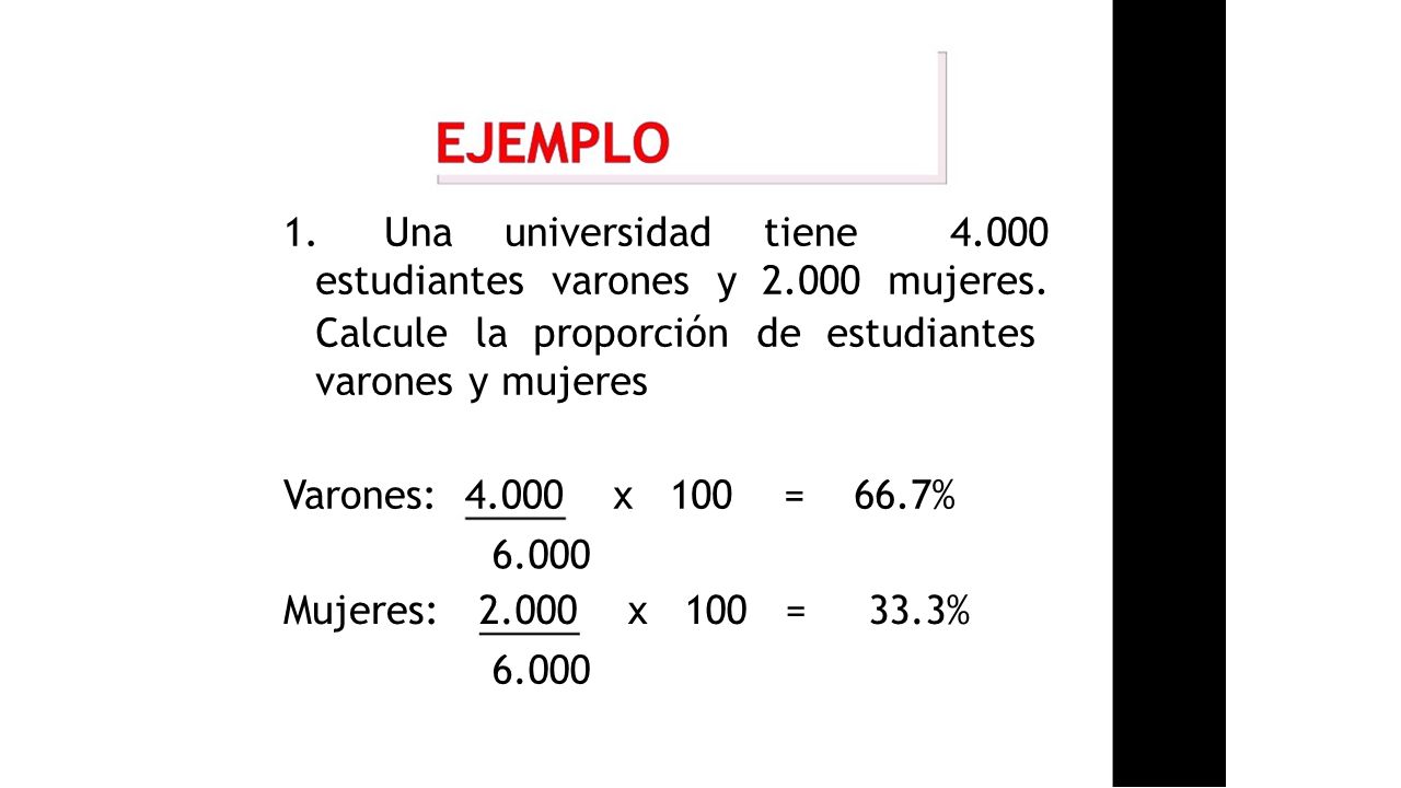 1. Una universidad tiene estudiantes varones y mujeres. Calcule la proporción de estudiantes.