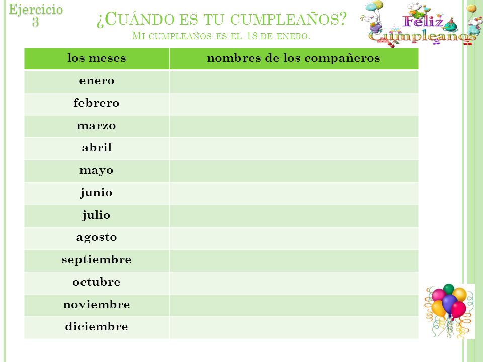 ¿Cuándo es tu cumpleaños Mi cumpleaños es el 18 de enero.
