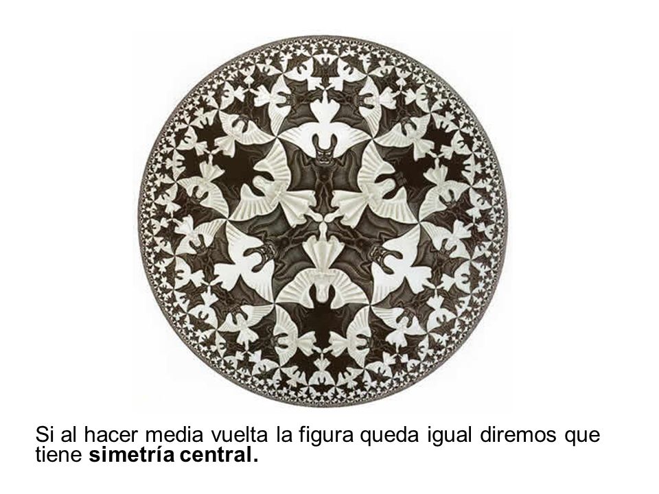 Si al hacer media vuelta la figura queda igual diremos que tiene simetría central.