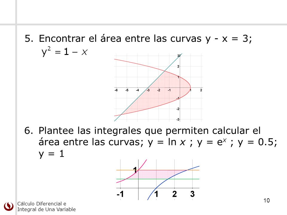 5. Encontrar el área entre las curvas y - x = 3;