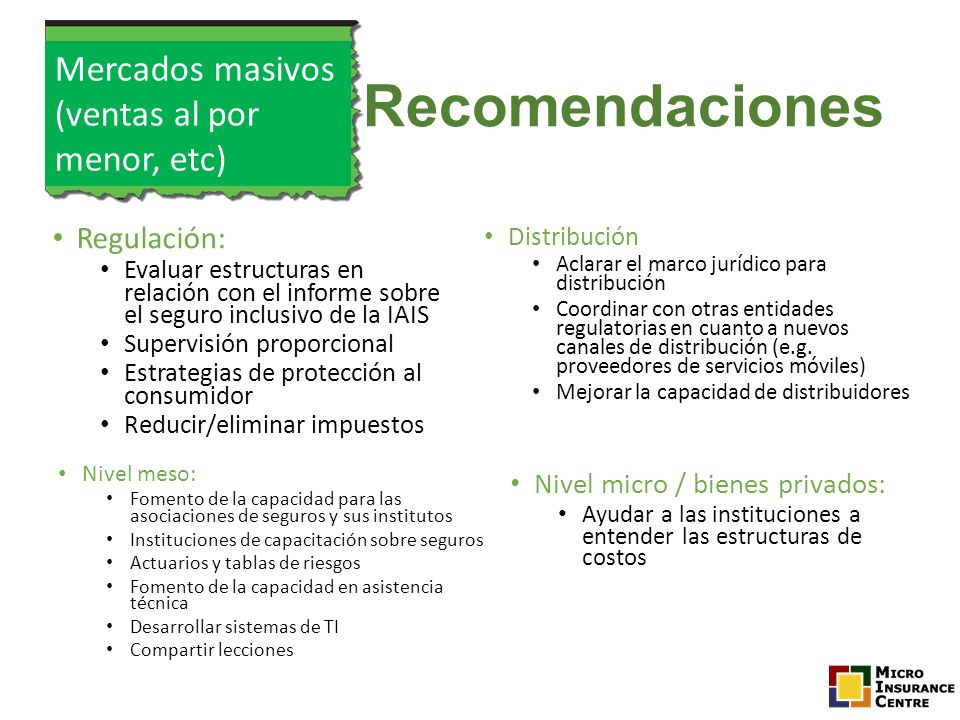 Recomendaciones Mercados masivos (ventas al por menor, etc)