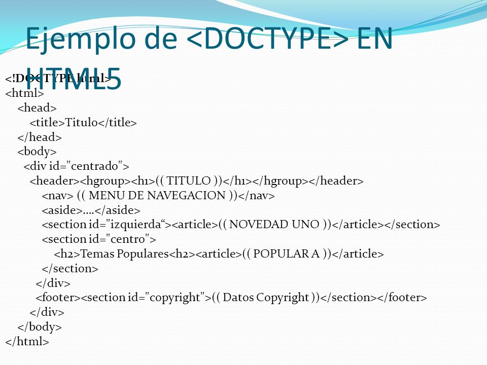 Ejemplo de <DOCTYPE> EN HTML5