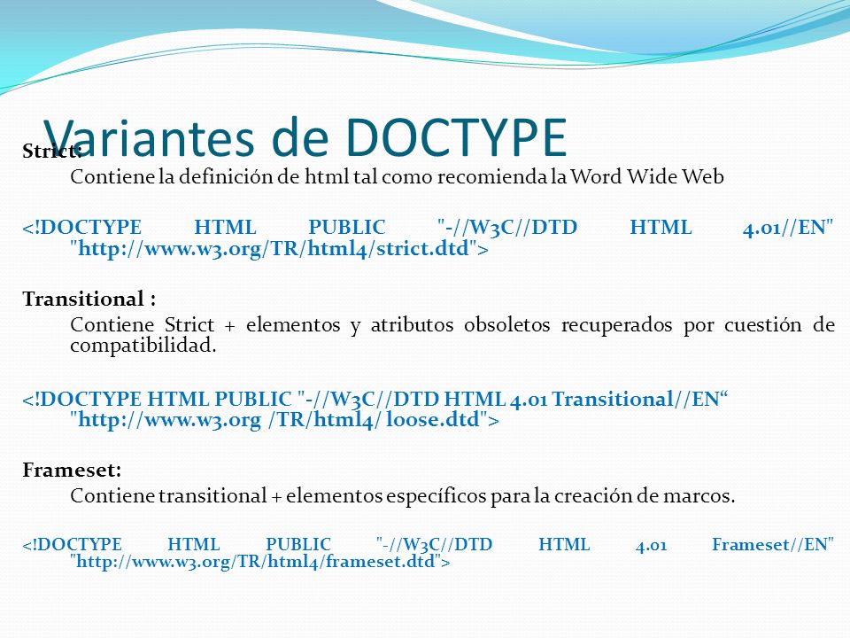 Variantes de DOCTYPE Strict: