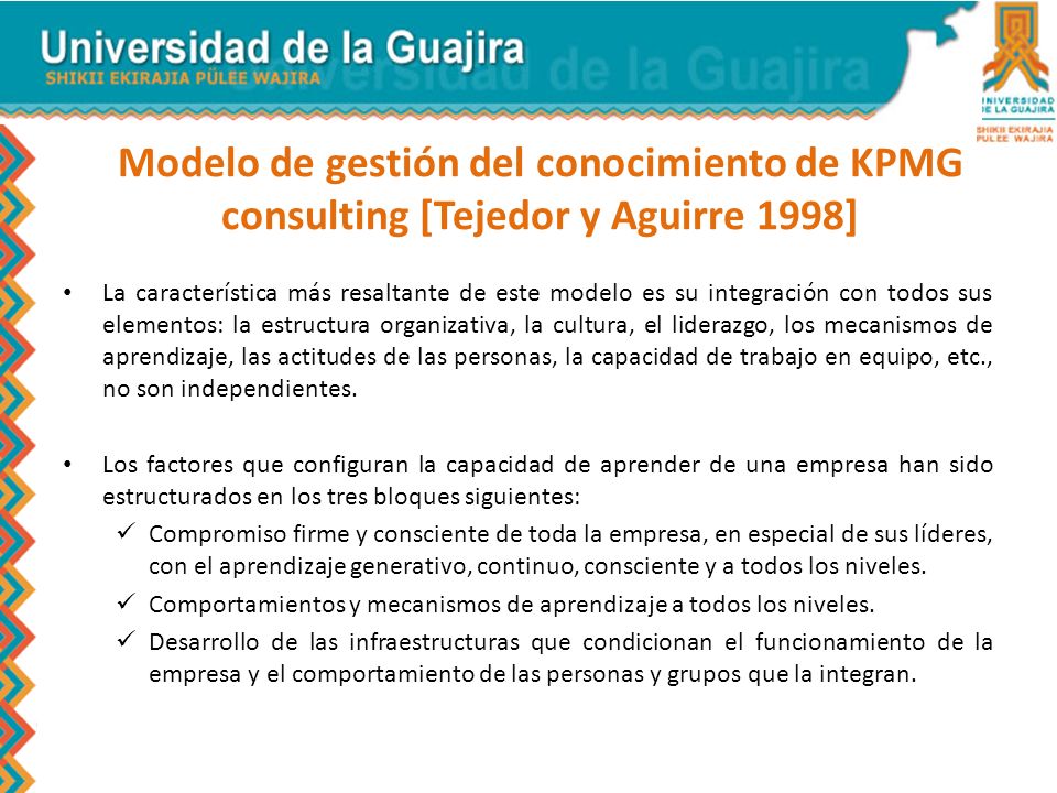 Modelo de gestión del conocimiento de KPMG consulting [Tejedor y Aguirre 1998]