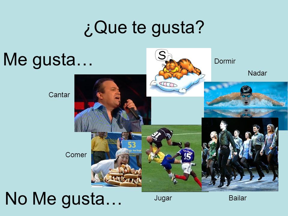 ¿Que te gusta Me gusta… No Me gusta… Dormir Nadar Cantar Comer Jugar
