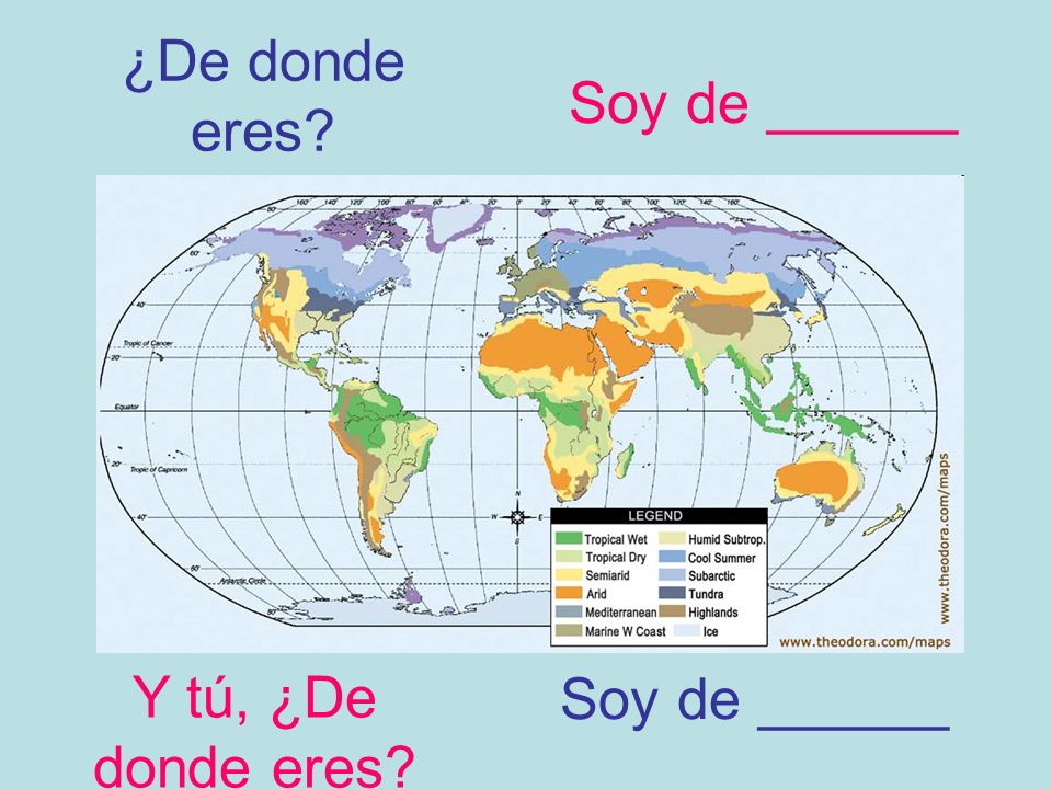 ¿De donde eres Soy de ______ Soy de ______ Y tú, ¿De donde eres