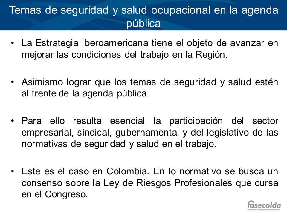 Temas de seguridad y salud ocupacional en la agenda pública