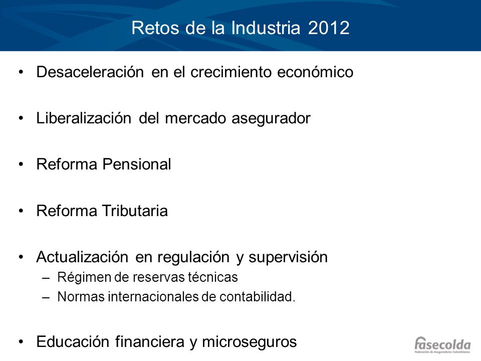 Retos de la Industria 2012 Desaceleración en el crecimiento económico