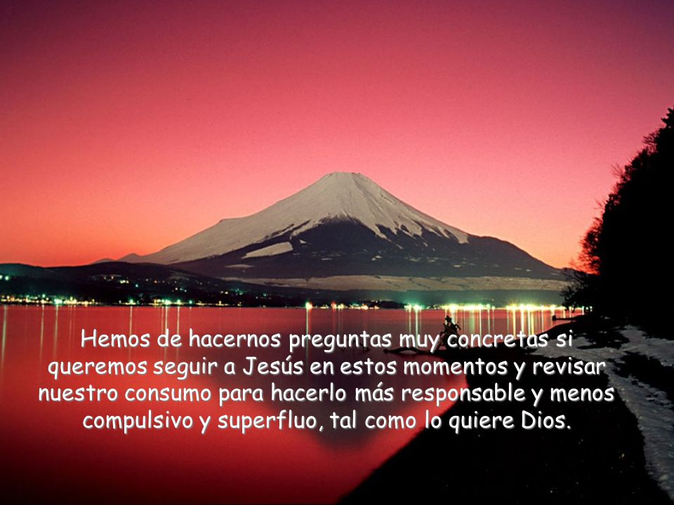 Hemos de hacernos preguntas muy concretas si queremos seguir a Jesús en estos momentos y revisar nuestro consumo para hacerlo más responsable y menos compulsivo y superfluo, tal como lo quiere Dios.